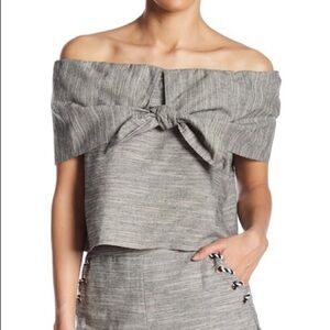 Line and dot grey off shoulder top